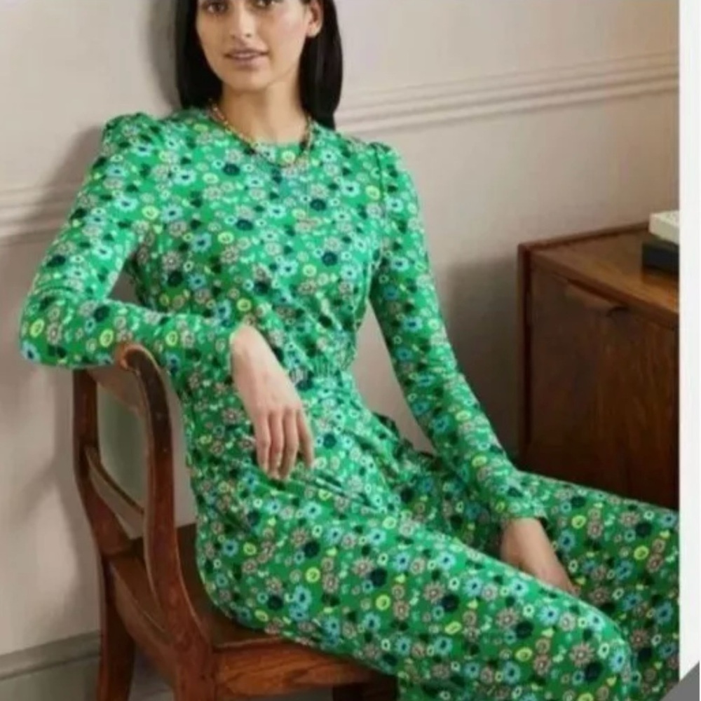 Boden gorgeous maxi dress, fresh green background & peach/blue/yel/white floral
